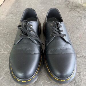 Dr. Martens Black Leather 3-Eye Derby with Yellow Welt Stitching